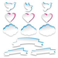 Set of white paper shapes &ndash; Doves Hearts Clouds and Scrolls