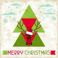 Merry Christmas background with deer in hipster style