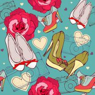 Fashion seamless of shoes and flowers N2