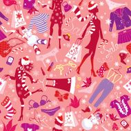 Seamless pattern in pink colors - Silhouettes of fashionable girls
