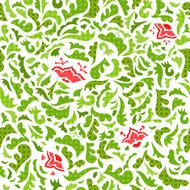 Abstract green and red seamless pattern with floral background N4