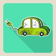 Hand drawn green eco friendly car EPS10 vector file