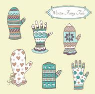 Set with vintage mittens and gloves