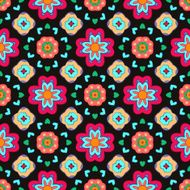 Geometric flower abstract colorful pattern on black background N2