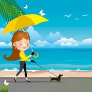 Girl walking a dog Vector illustration