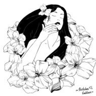 sketch tattoo - long haired girl and flowers