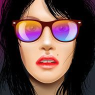 Woman beauty face in sunglasses drawing fashion illustration