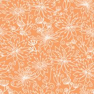 Orange and white lineart flowers seamless pattern background