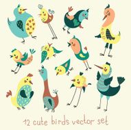 Cartoon birds Funny vector set N2