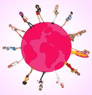 girls over earth globe