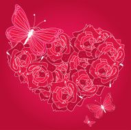 Greeting card Valentine Day - heart from flowers and butterfly