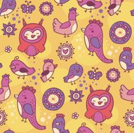 Cute yellow pattern with birds and flowers N2