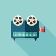 Retro video projector flat square icon with long shadows