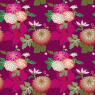 Red and pink chrysanthemums (Seamless pattern kimono style)