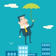 Businessman Cartoon Character with Umbrella Business and Marketing Security Insurance
