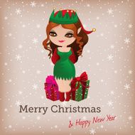 Christmas card with cute elf N4