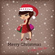 Christmas card with cute santa girl N6