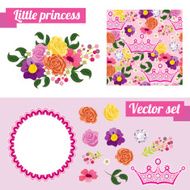 Set of pink floral elements with crown Collect frame for