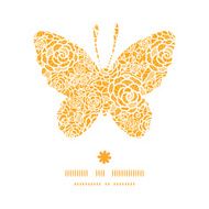 Vector golden lace roses butterfly silhouette pattern frame