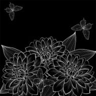 beautiful background with frame of dahlia flowers and butterflies