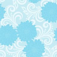 seamless pattern with dahlia flowers and abstract floral swirls N2