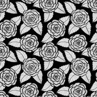 beautiful seamless black and white pattern in roses leaves lace