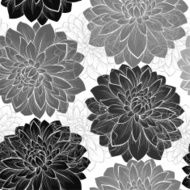Beautiful monochrome black and white seamless background with flowers N4