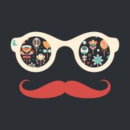 Hipster vintage sunglasses with flowers on dark background