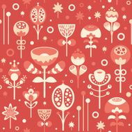 Seamless pattern with colorful flowers on red background N2