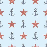 seamless vector pattern with anchor and starfish N2