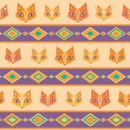 Ethnic geometric seamless pattern with cute foxes