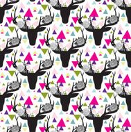 Hipster seamless pattern with triangle deer horns and roses