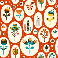 Seamless pattern with colorful flowers on red background N3