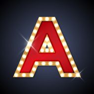 Letter A in shape of retro sing-board with lamps