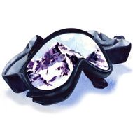 ski goggles with reflection of mountains