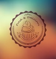 Cupcake food label over blurred background N5