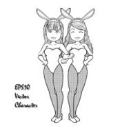 women linked arms dressed in sexy bunny costume line art