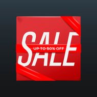 Sale red poster with ribbon up to 50 percent off