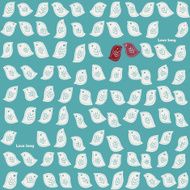 Seamless pattern with white bird on branch in Scandinavian style N2
