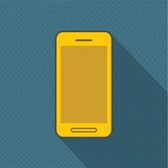 Abstract yellow cell phone on blue dotted background