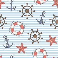 seamless vector pattern with anchor helm starfish and lifebuoy
