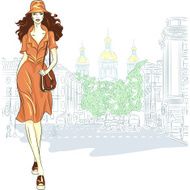 Vector lovely fashion girl goes for St Petersburg