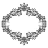 Baroque ornamental antique silver frame on white background N3
