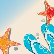 sandals and starfish at beach nature summer vector background N2