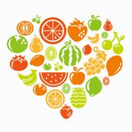 Fruits Icons in heart shape N5