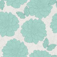 Seamless pattern with abstract flowers and decorative butterflies hand-drawing