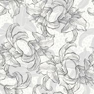 Monochrome seamless pattern with lilies N3