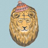 vector serious cartoon hipster Lion