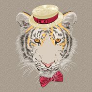 vector funny cartoon hipster tiger