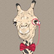 vector closeup portrait of funny Giraffe hipster